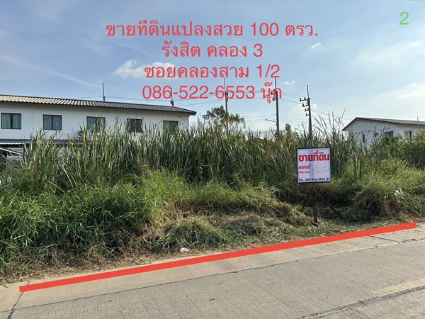ขายที่ดินแปลงสวย 100 ตรว. ราคาไม่แพง ซอยคลองสาม 1/2 รังสิต คลอง 3 ธัญญะ ปทุมธานี
